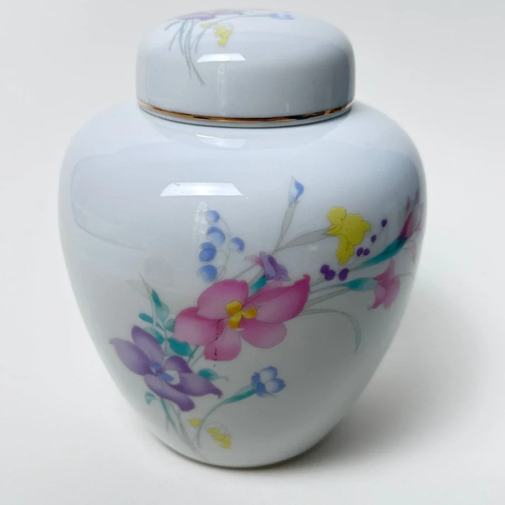 Vintage Srednick Collection Porcelain Ginger Jar Hand-Painted Floral, Japan MCM‎